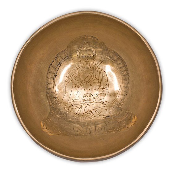 Klangschale mit  Gravur Medizin Buddha - ca. 11cm ca. 300g.